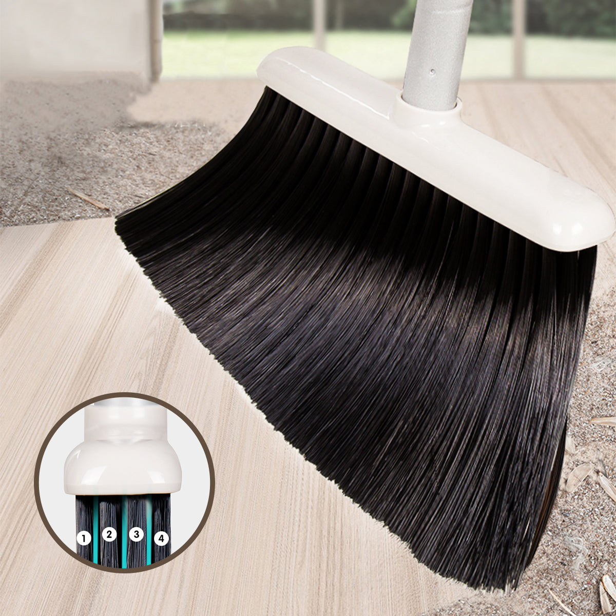 Dolanx Long Handle Broom and Dustpan Set with Convertible Height with Foldable Dustpan - White