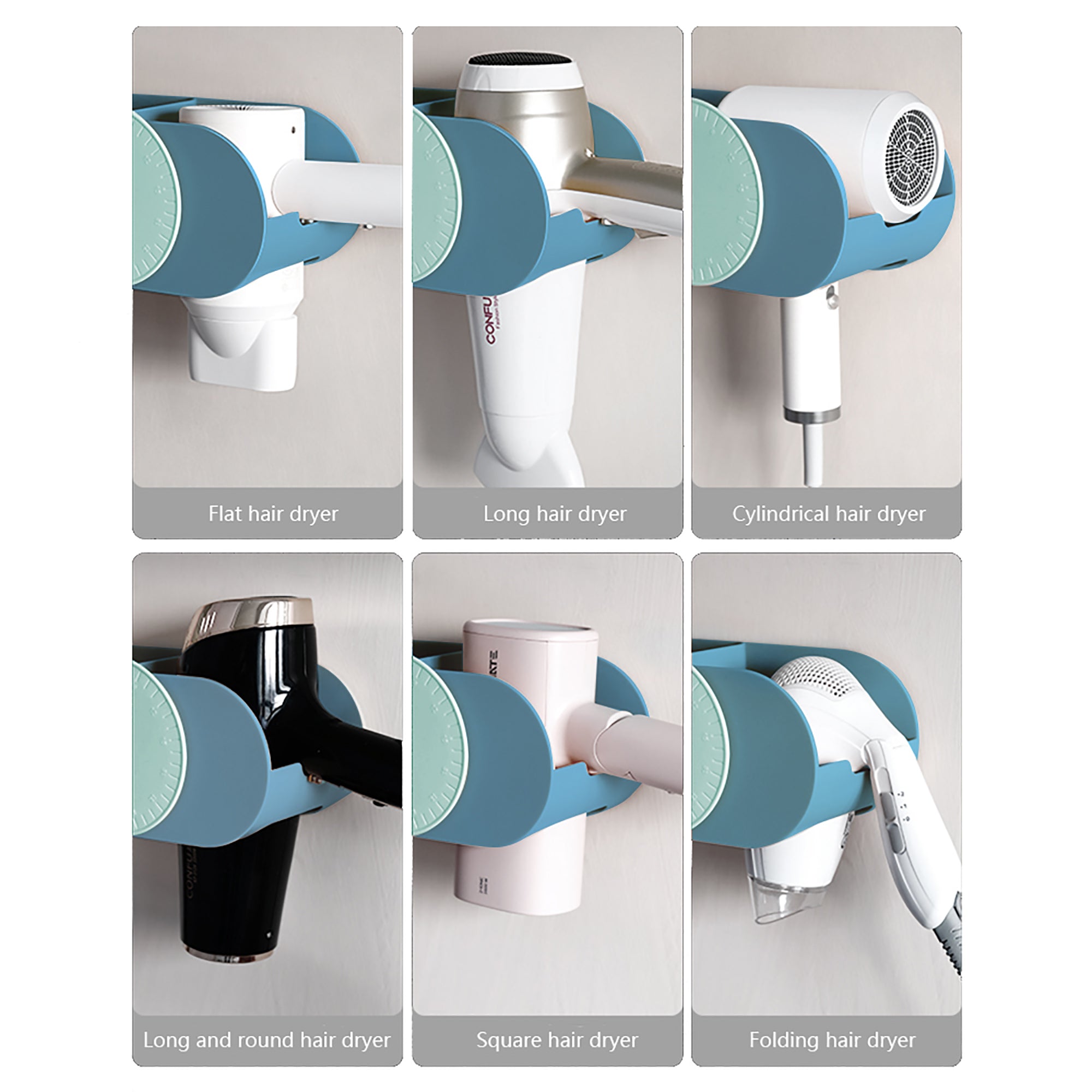 BOOMJOY Drill-Less Wall Mount Hair Dryer Holder with Mirror