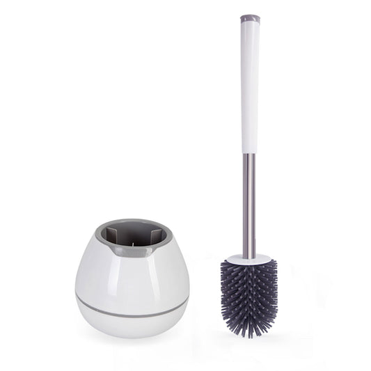 BOOMJOY Toilet Brush and Holder with TPR Rubber and Built-in Tweezer - White/Grey