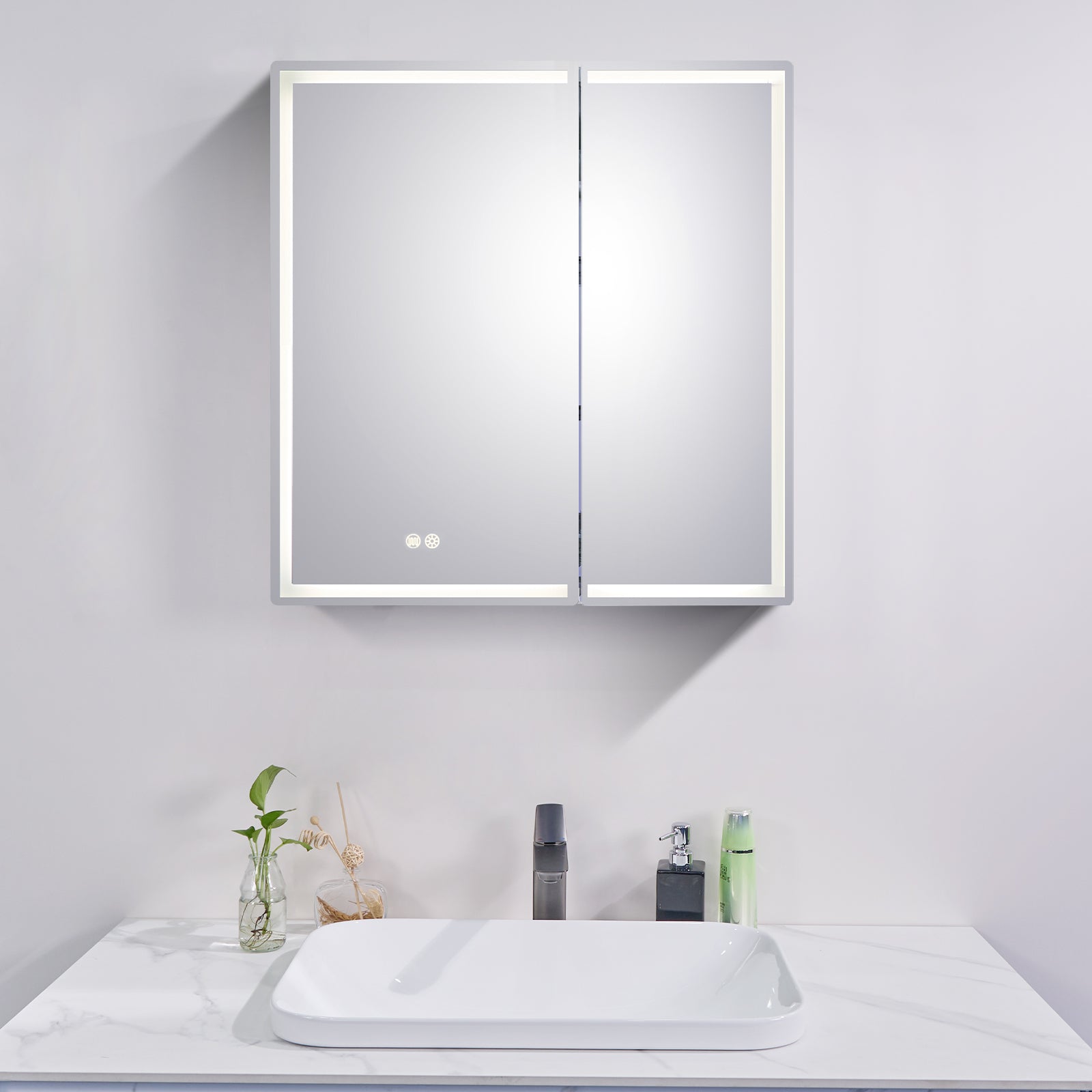 LED Mirror Shaving Cabinet – Double Door 750x720mm with Adjustable Lighting & Defogging