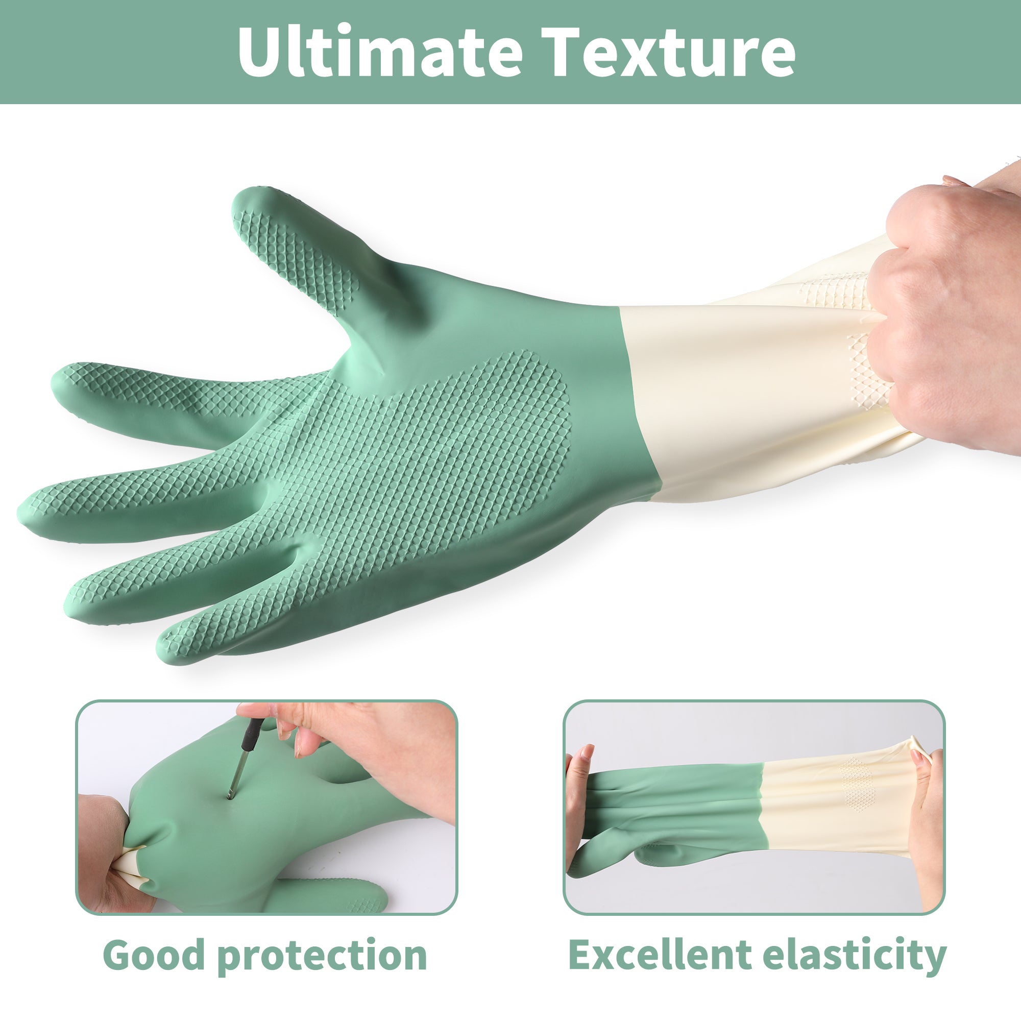 BOOMJOY 3 Pairs Latex Heavy-Duty Cleaning Gloves  - Green