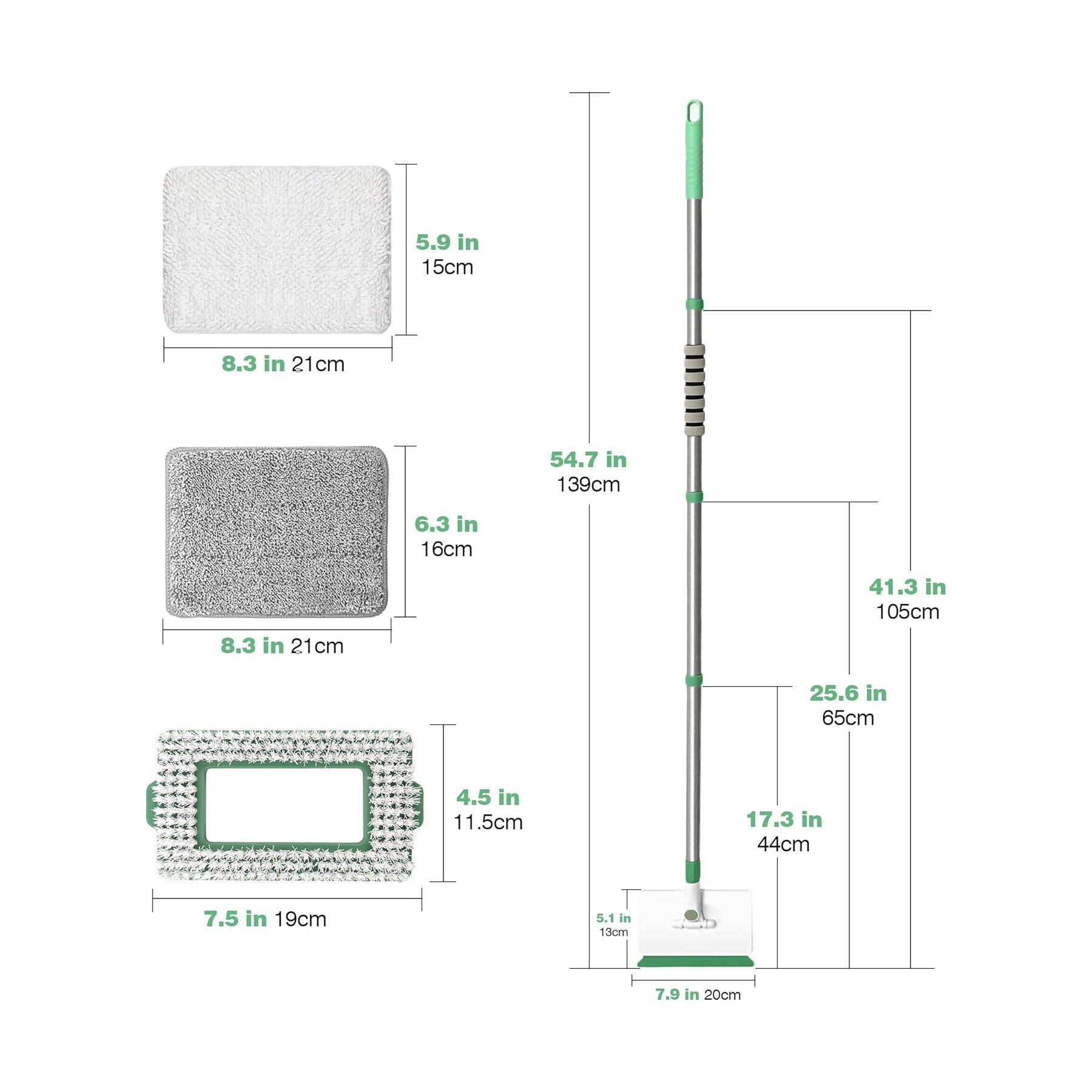 DALIPER 2-in-1 Skirting Board Cleaner Mop with 139cm Long Handle – Wall & Baseboard Cleaning Tool with 4 Reusable Pads and Scrubber Brush