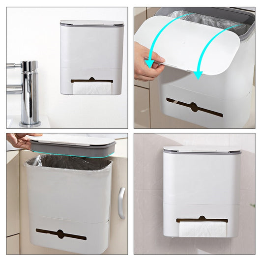 9L Cabinet Door Hanging Trash Can | Wall-Mounted Compost Bin with Sliding Lid - Beige