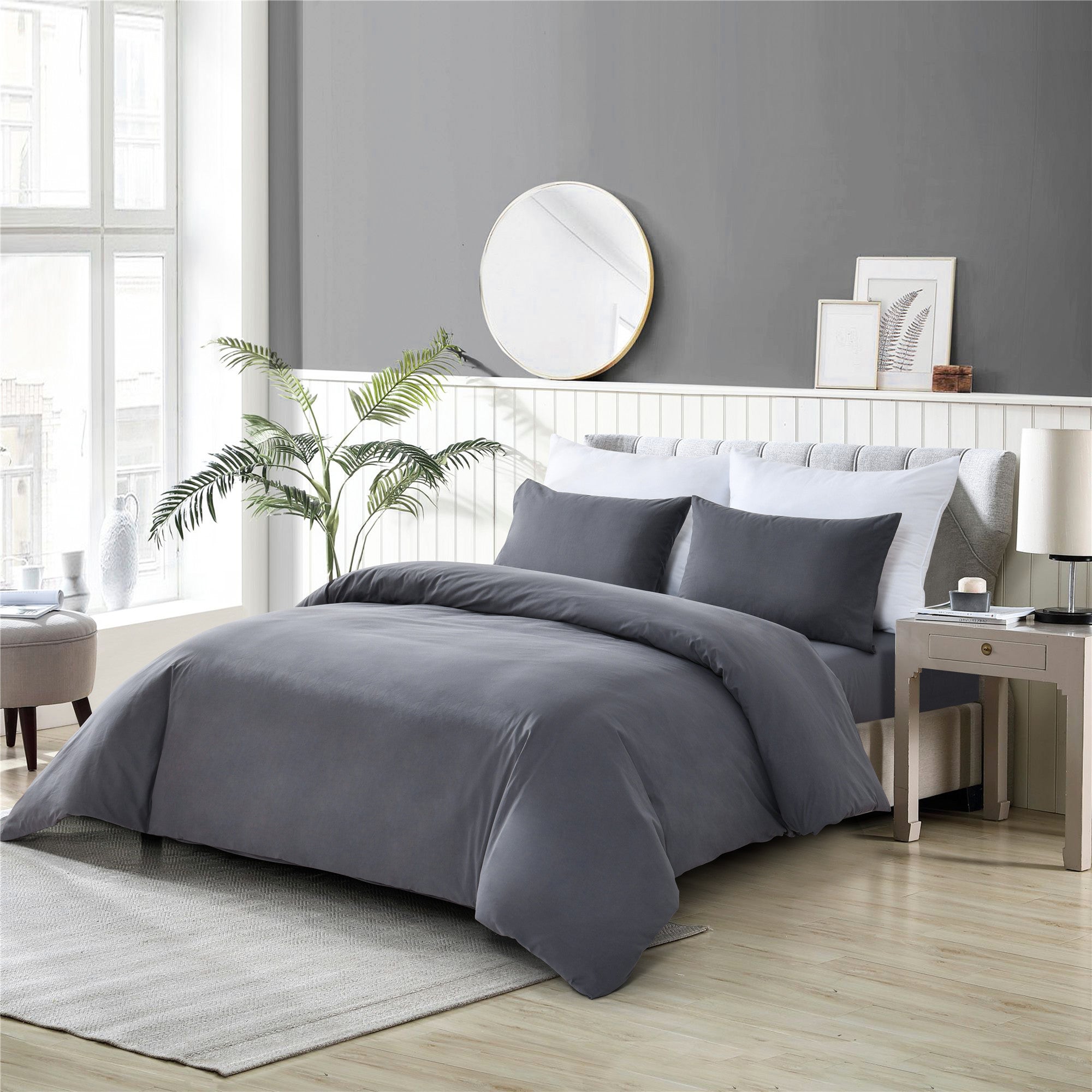 Bellemosa 100% Washed Cotton Quilt Cover Set - Charcoal Grey