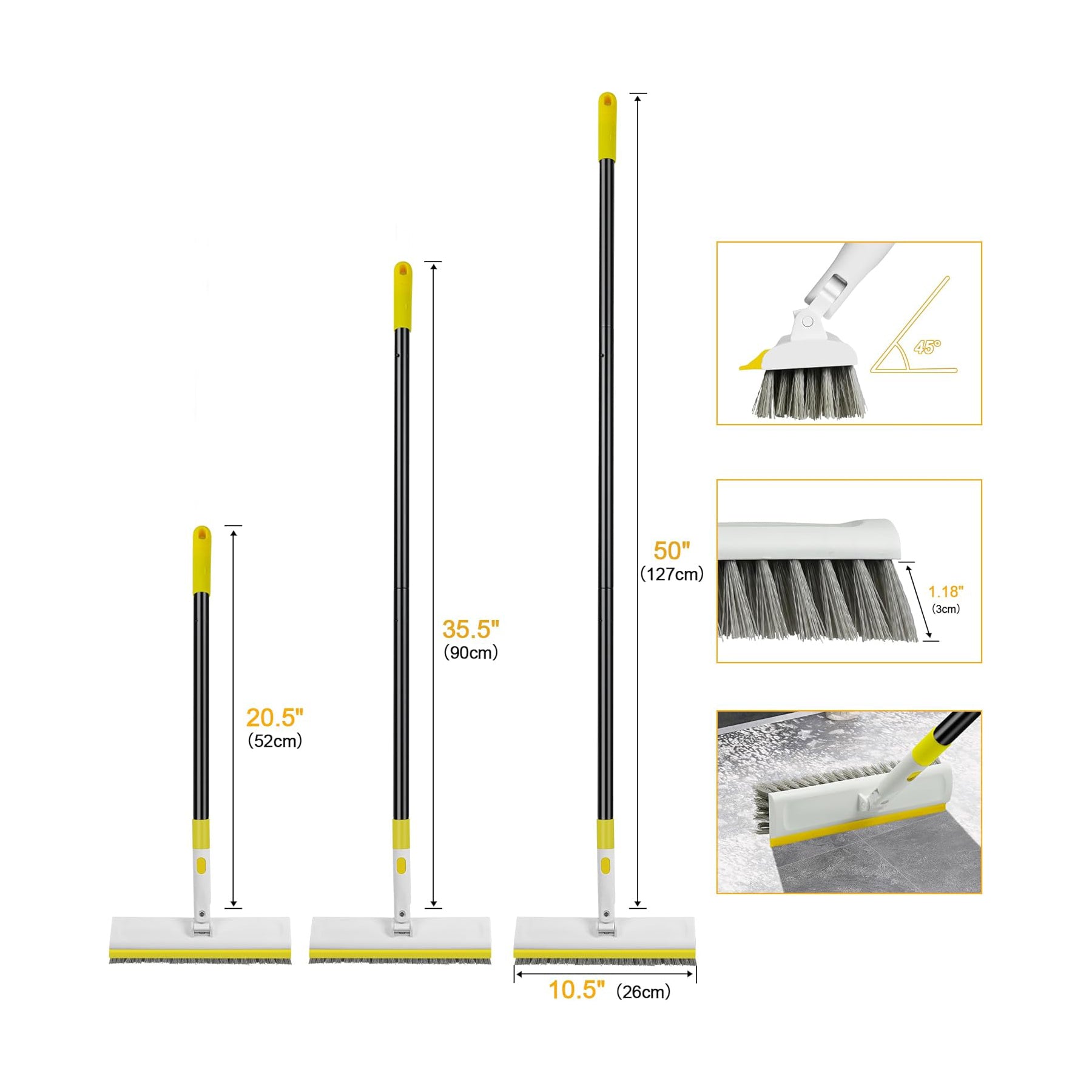 DALIPER 2-in-1 Floor Scrub Brush with Long Handle & Squeegee – 180° Rotating Tile, Bathroom, Deck & Kitchen Cleaning Brush