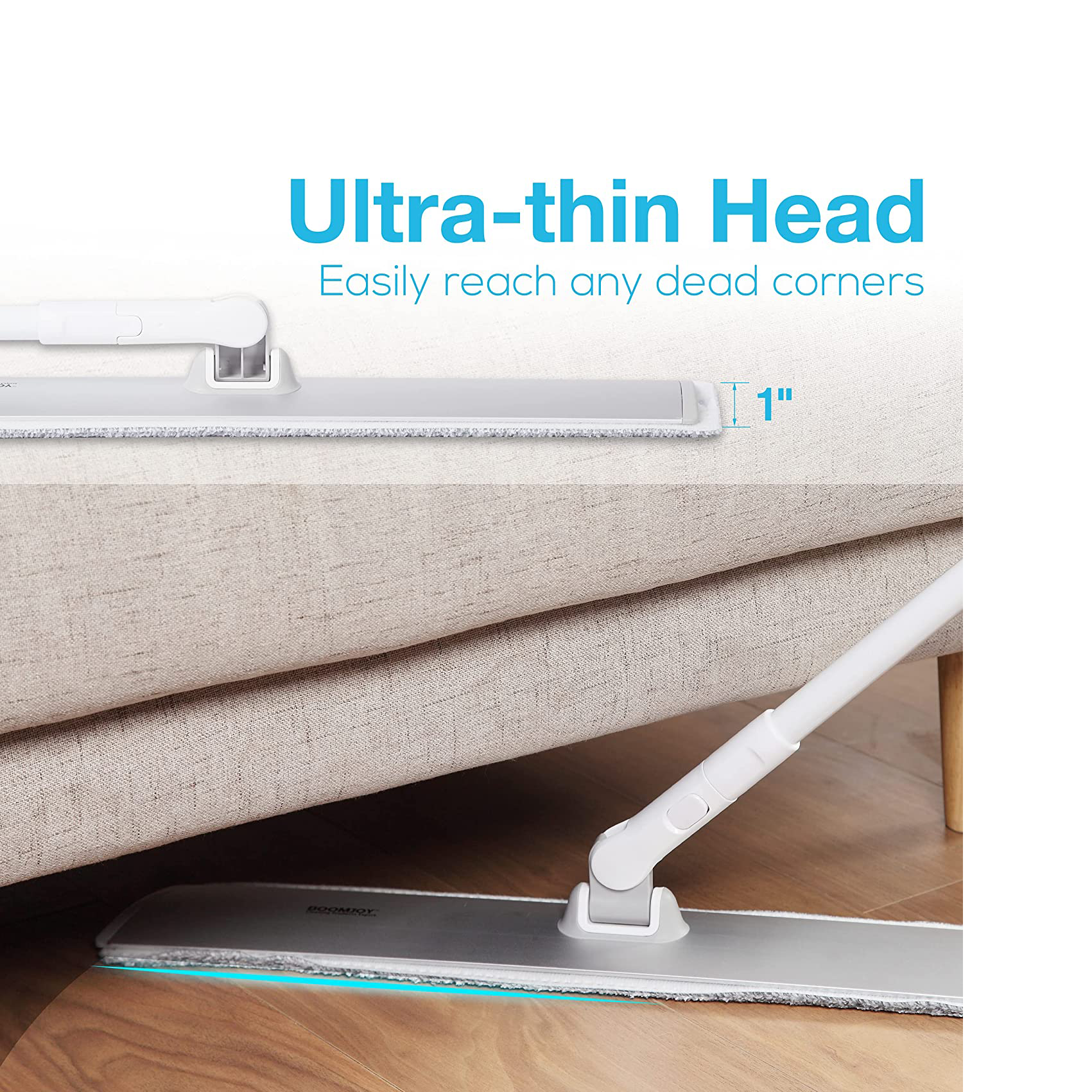 BOOMJOY 50cm Extra-Wide Flat Mop with Scraper - Ultra-Thin 360° Swivel Head