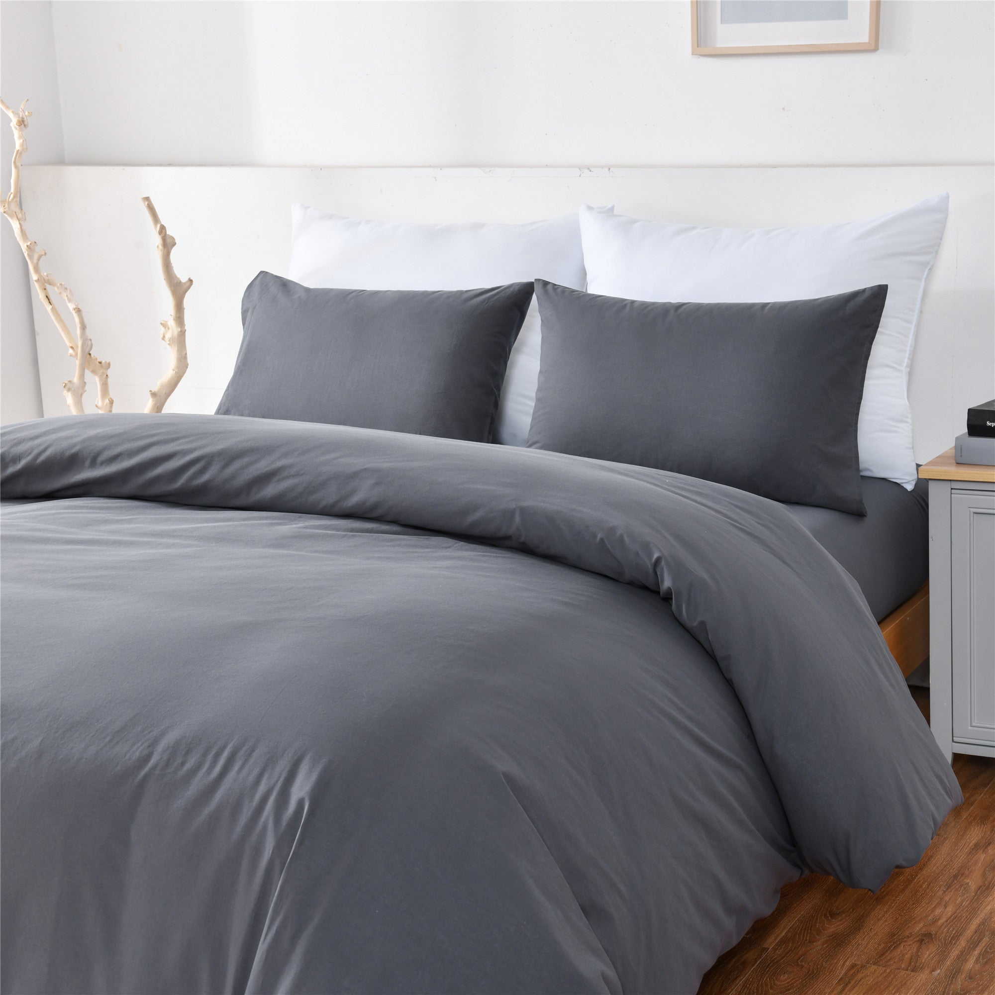 Bellemosa 100% Washed Cotton Quilt Cover Set - Charcoal Grey