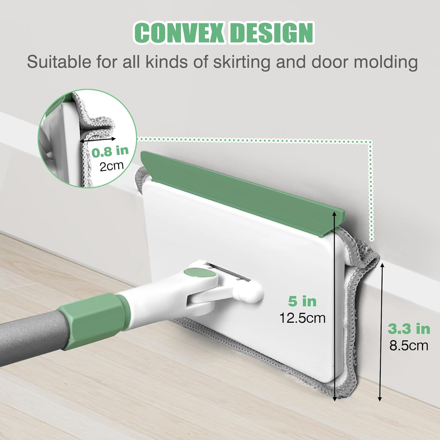 DALIPER 2-in-1 Skirting Board Cleaner Mop with 139cm Long Handle – Wall & Baseboard Cleaning Tool with 4 Reusable Pads and Scrubber Brush