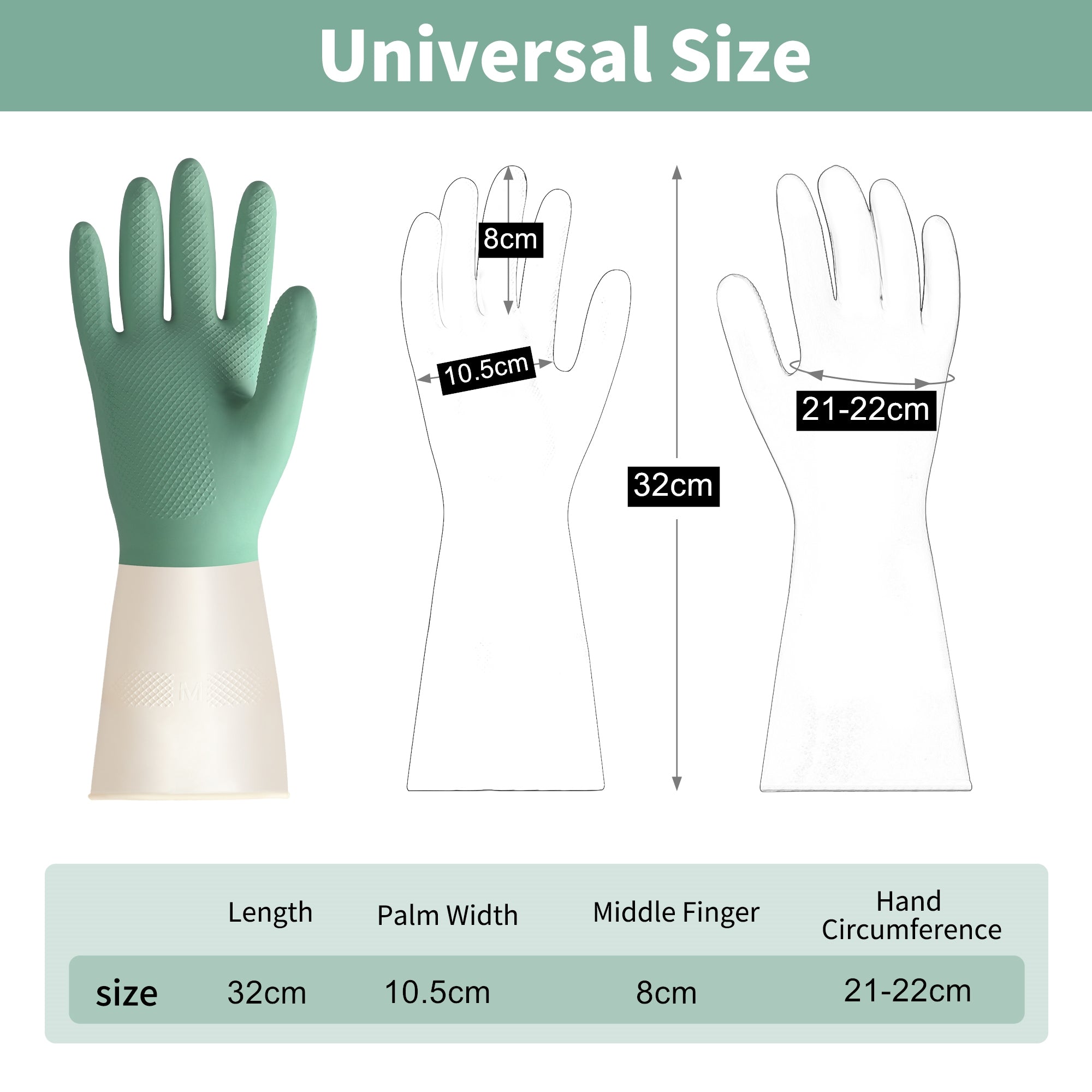 BOOMJOY 3 Pairs Latex Heavy-Duty Cleaning Gloves  - Green