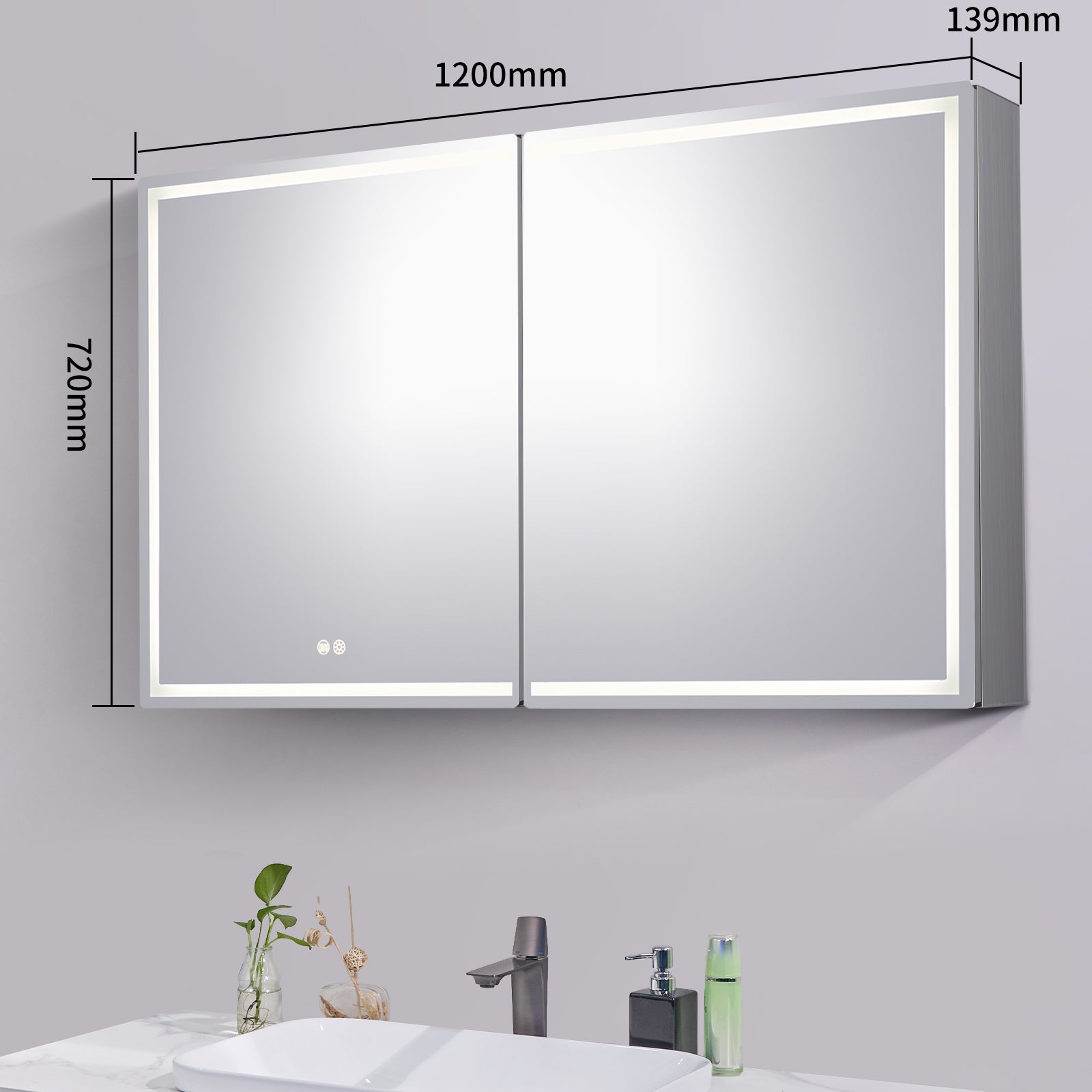 LED Mirror Shaving Cabinet – Double Door 1200x720mm with Adjustable Lighting & Defogging