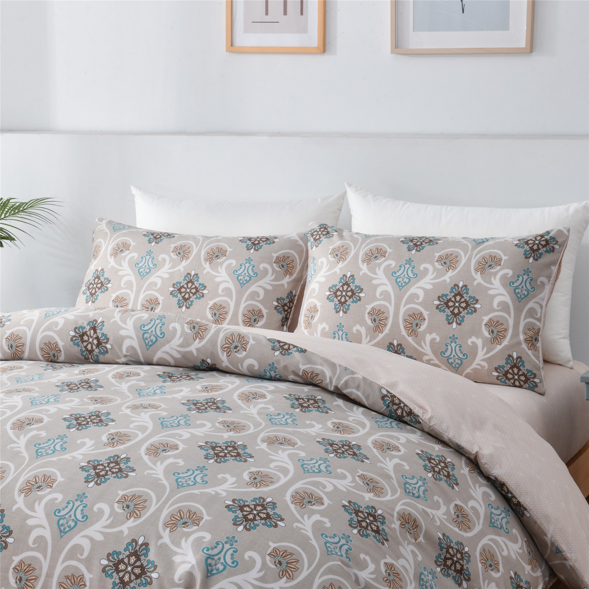 Bellemosa 75D Microfibre Quilt Cover Set - Quilt Cover | Pillowcases | Flat Sheet  - Azure Damask