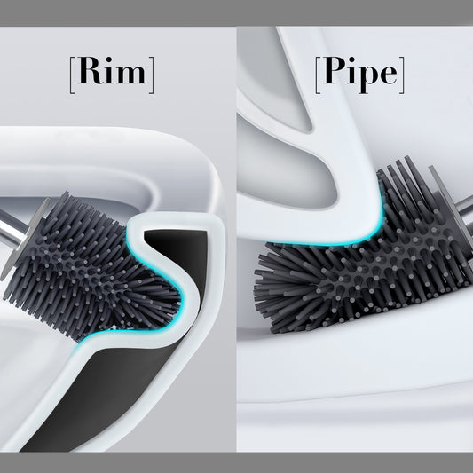 BOOMJOY Toilet Brush and Holder with TPR Rubber and Built-in Tweezer - Grey/Black