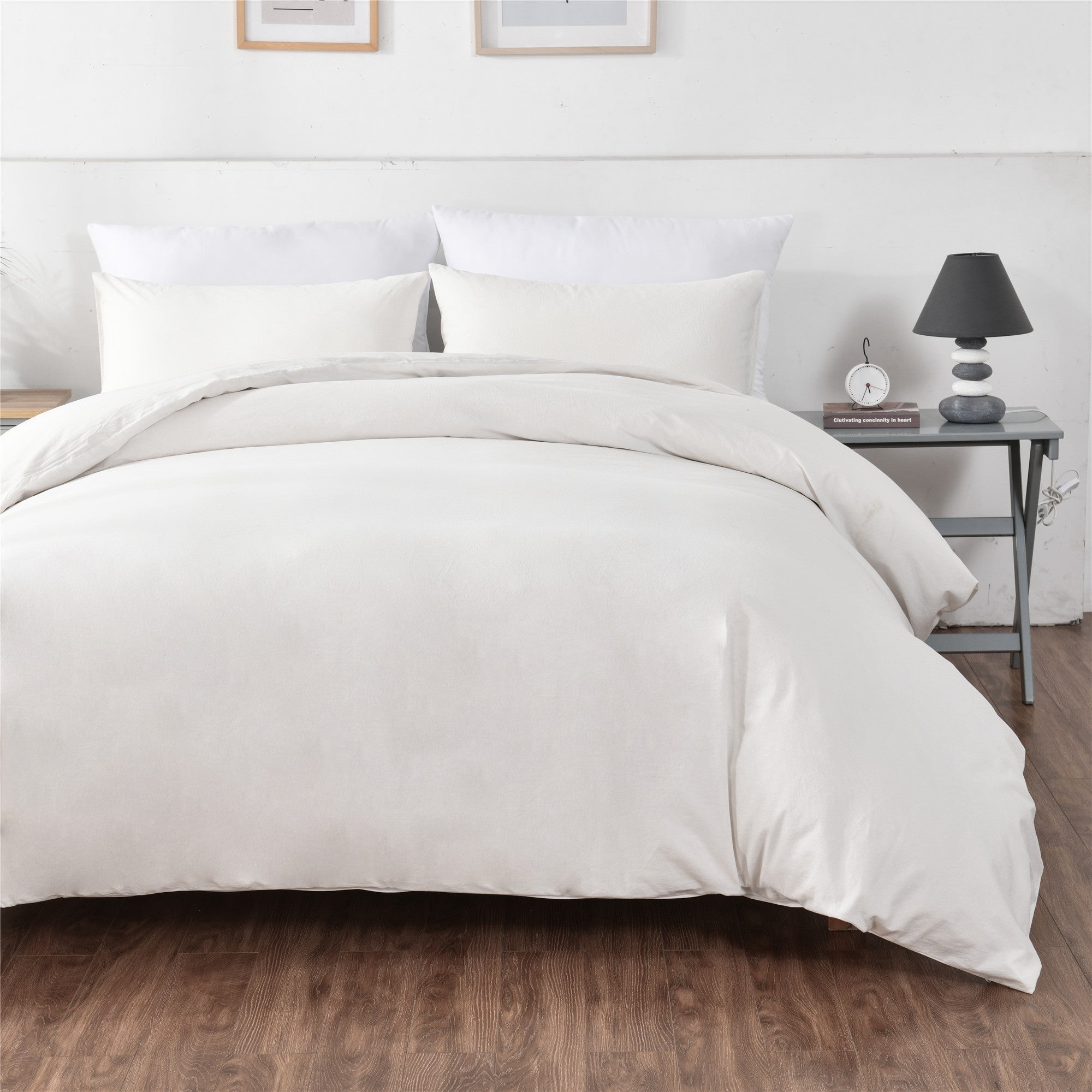 Bellemosa 100% Washed Cotton Quilt Cover Set - Classic White