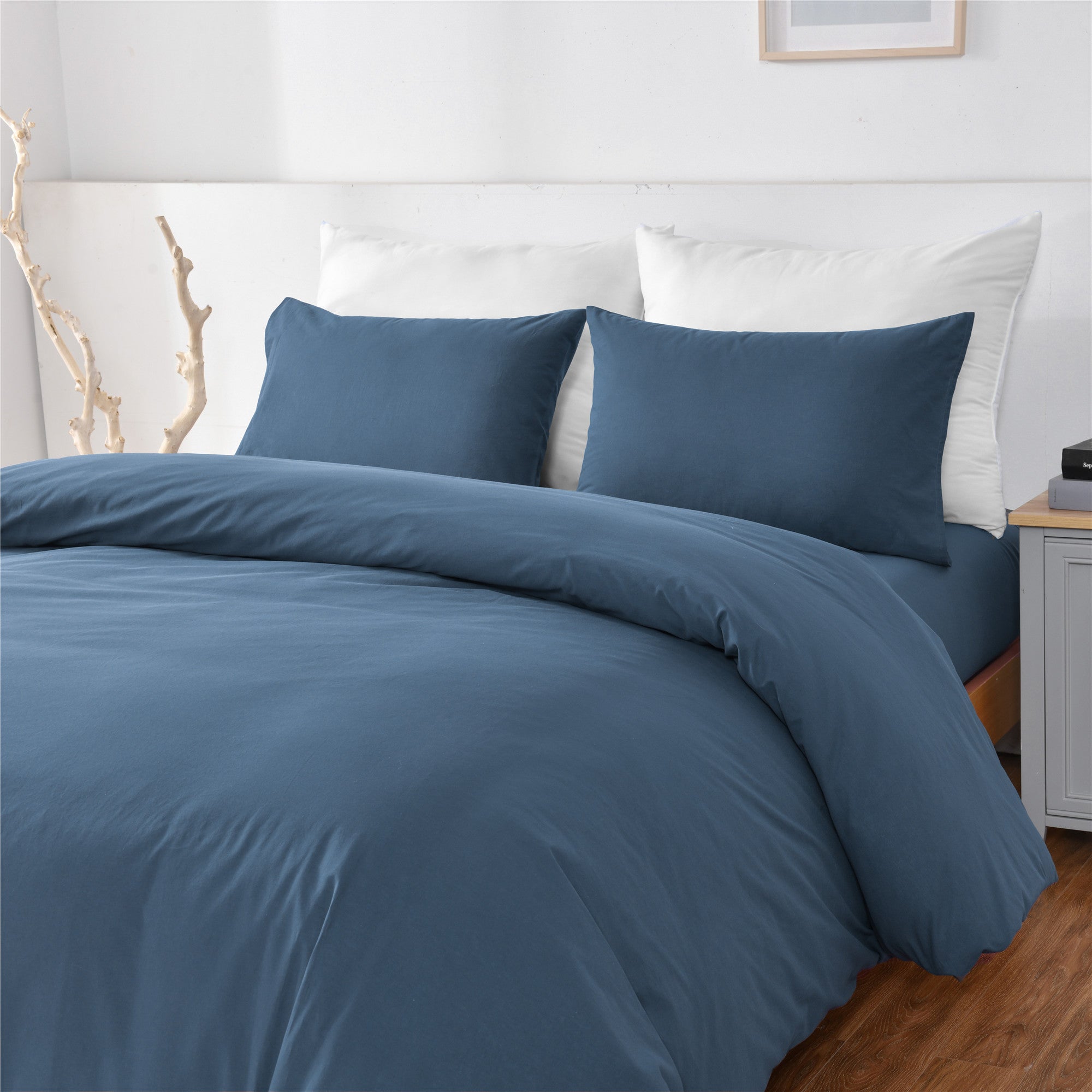 Bellemosa 100% Washed Cotton Quilt Cover Set - Slate Blue