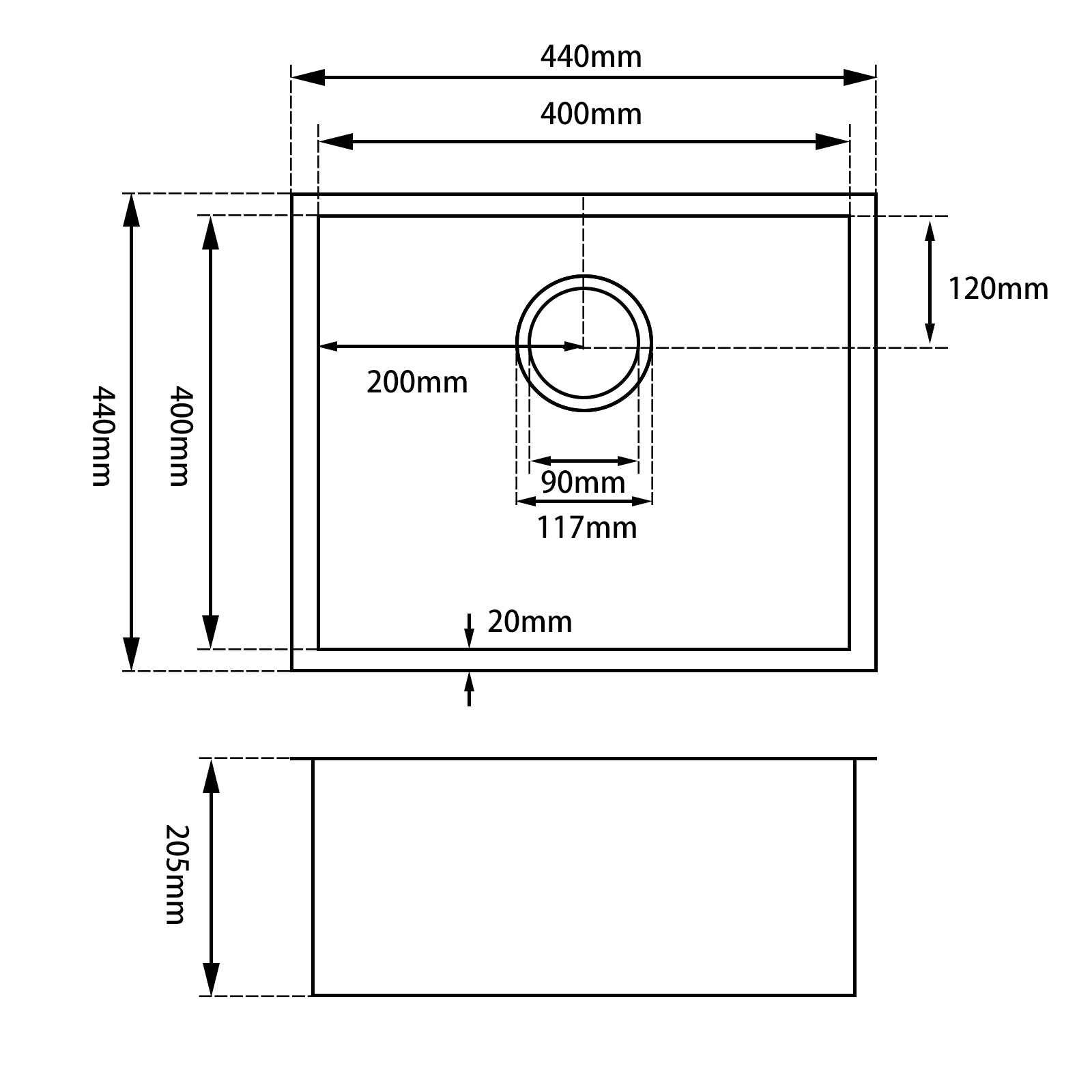 Stainless Steel Round Corner Handmade Single Bowl Kitchen Sink 440*440*205mm- Black