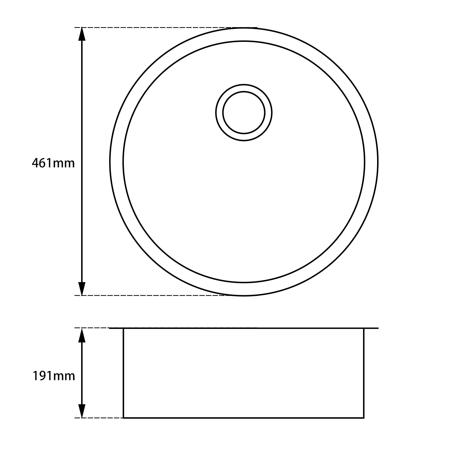 Granite Arete Stone Round Single Bowl Kitchen Sink 460mm - Black