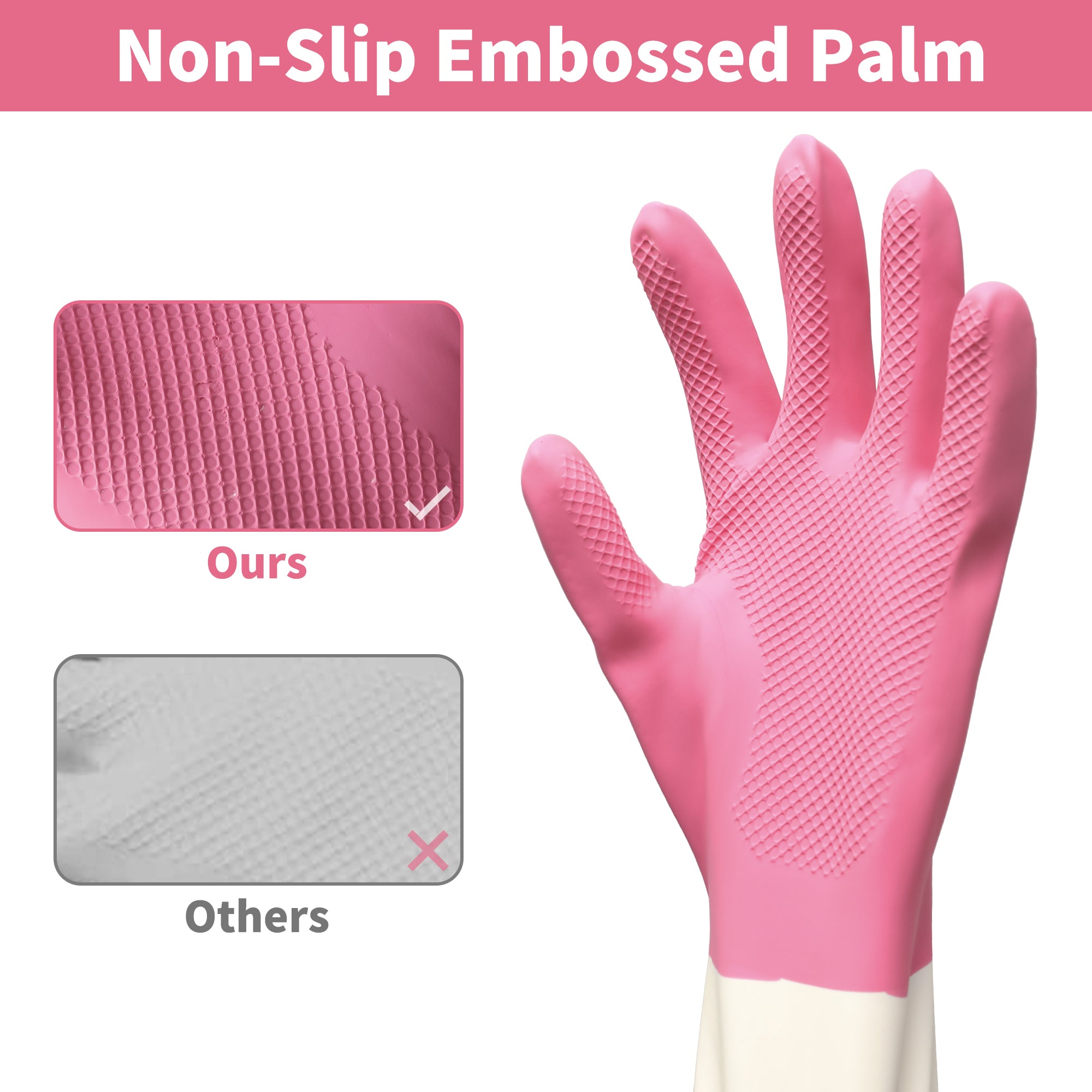 BOOMJOY 3 Pairs Latex Heavy-Duty Cleaning Gloves - Pink