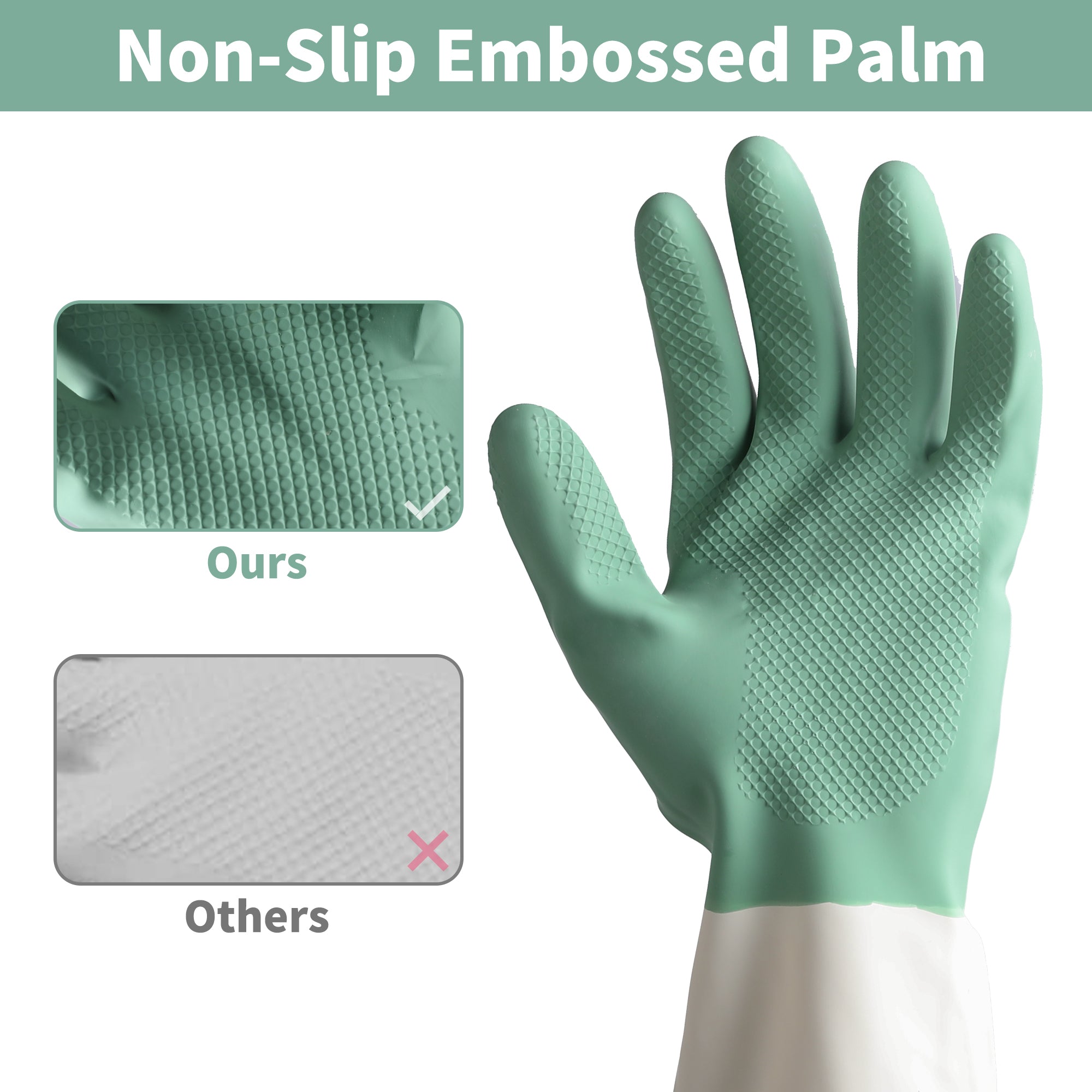 BOOMJOY 3 Pairs Latex Heavy-Duty Cleaning Gloves  - Green