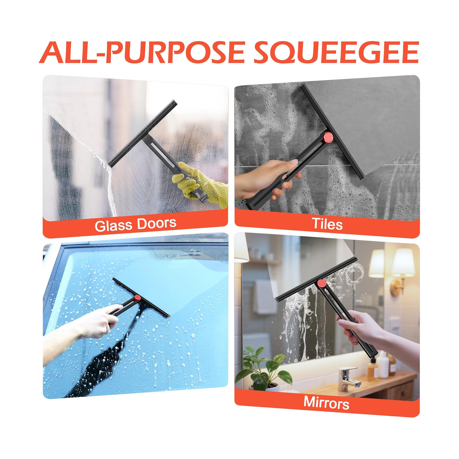 DALIPER 2xPack 360° Rotating Silicone Shower Squeegee – Multi-Purpose Glass Door, Window, Tile & Car Windshield Wiper
