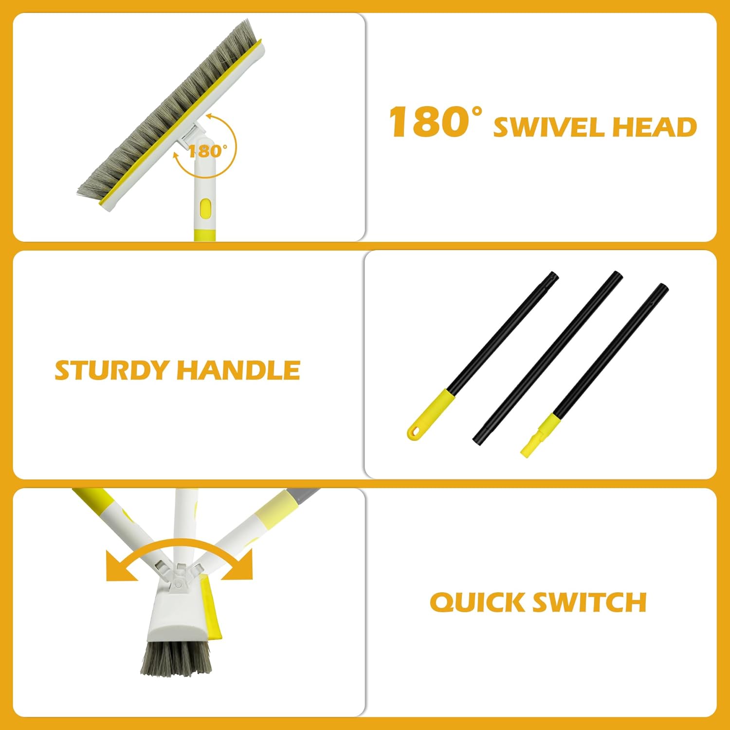 DALIPER 2-in-1 Floor Scrub Brush with Long Handle & Squeegee – 180° Rotating Tile, Bathroom, Deck & Kitchen Cleaning Brush