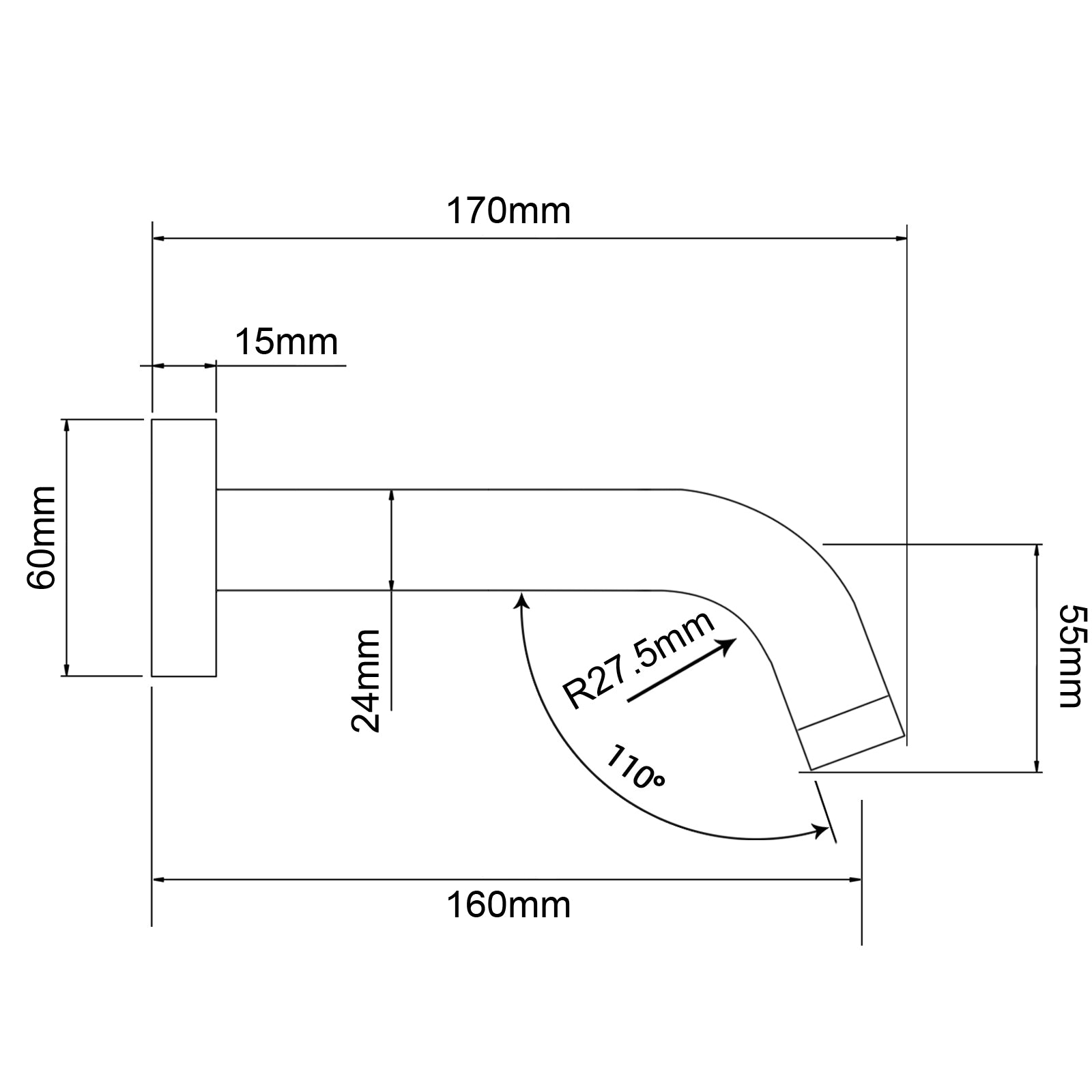 Solid Brass Bathtub/Basin Wall Spout 160mm - Gunmetal Grey - LUCID PIN