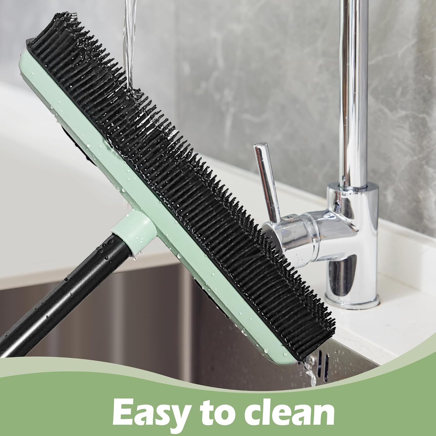 DALIPER 3-in-1 Rubber Broom Pet Hair Remover with Squeegee – Adjustable Telescopic Handle & Detailing Brush for Carpet, Hardwood, and Tile Floors