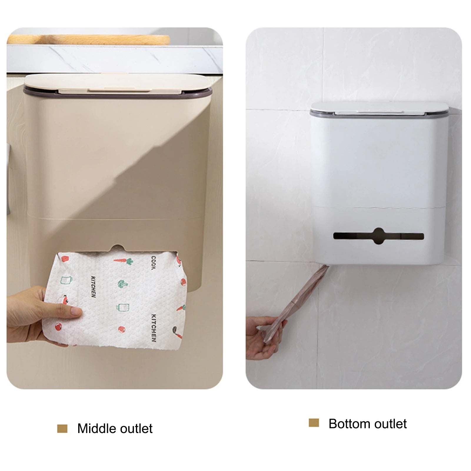 9L Cabinet Door Hanging Trash Can | Wall-Mounted Compost Bin with Sliding Lid - Beige