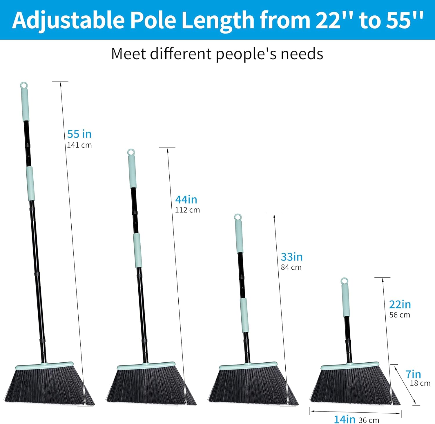 DALIPER Heavy-Duty Angled Outdoor Broom - 60° Bristle Design with 140cm Adjustable Handle