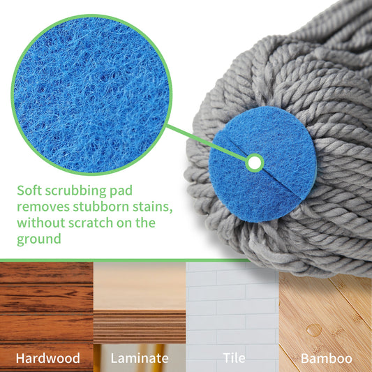 BOOMJOY Hand-Free Twist Mop - Adjustable Handle with 2 Extra Microfiber Refills