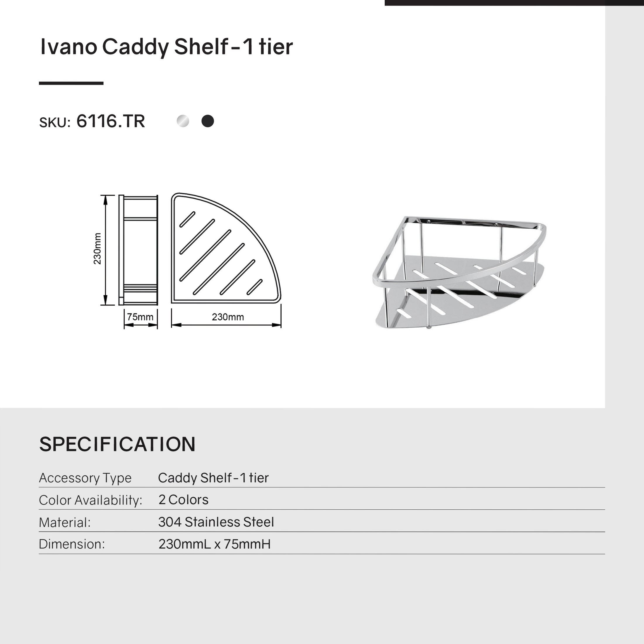 Stainless Steel Bath Caddy - Black - IVANO