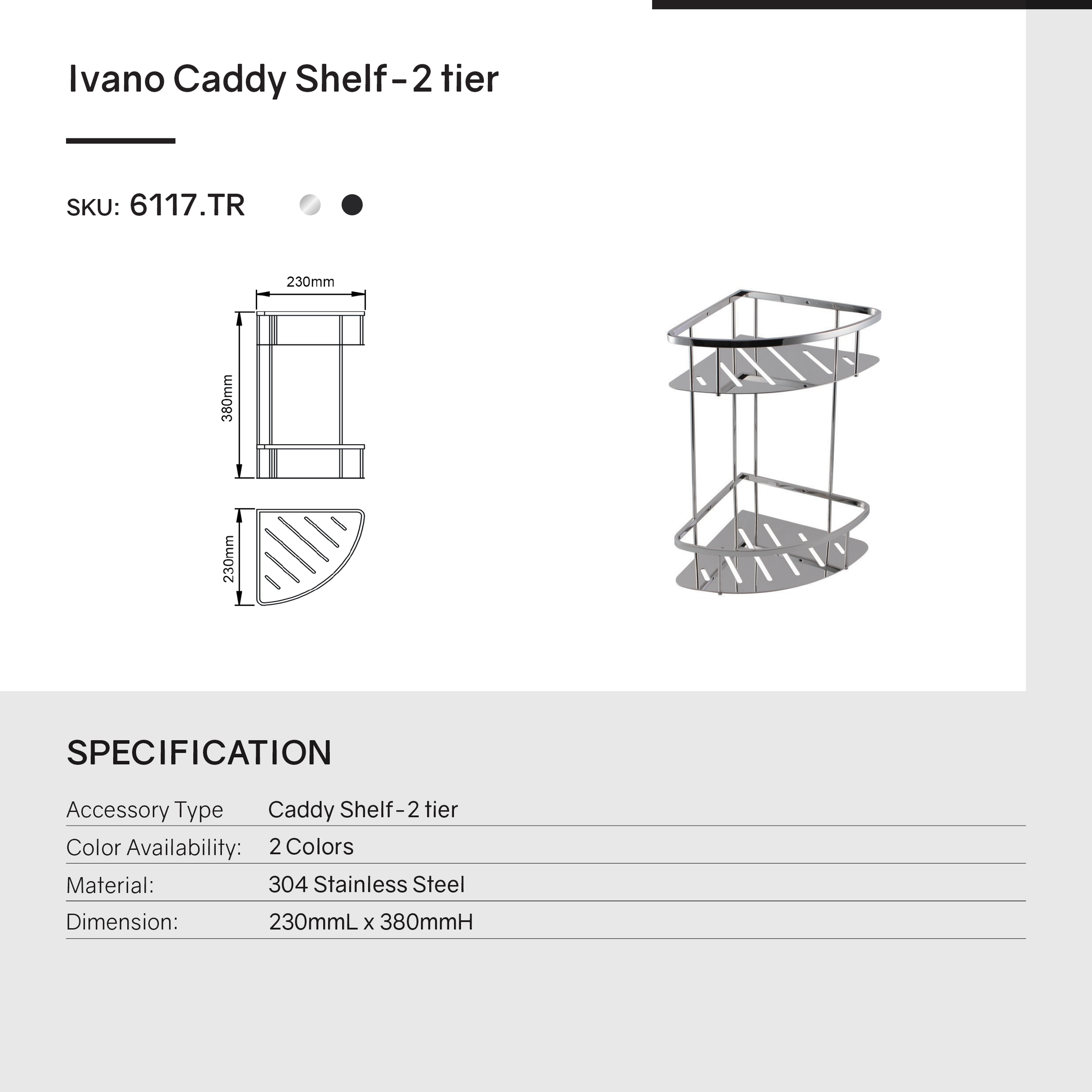 Stainless Steel Double Bath Caddy - Black - IVANO