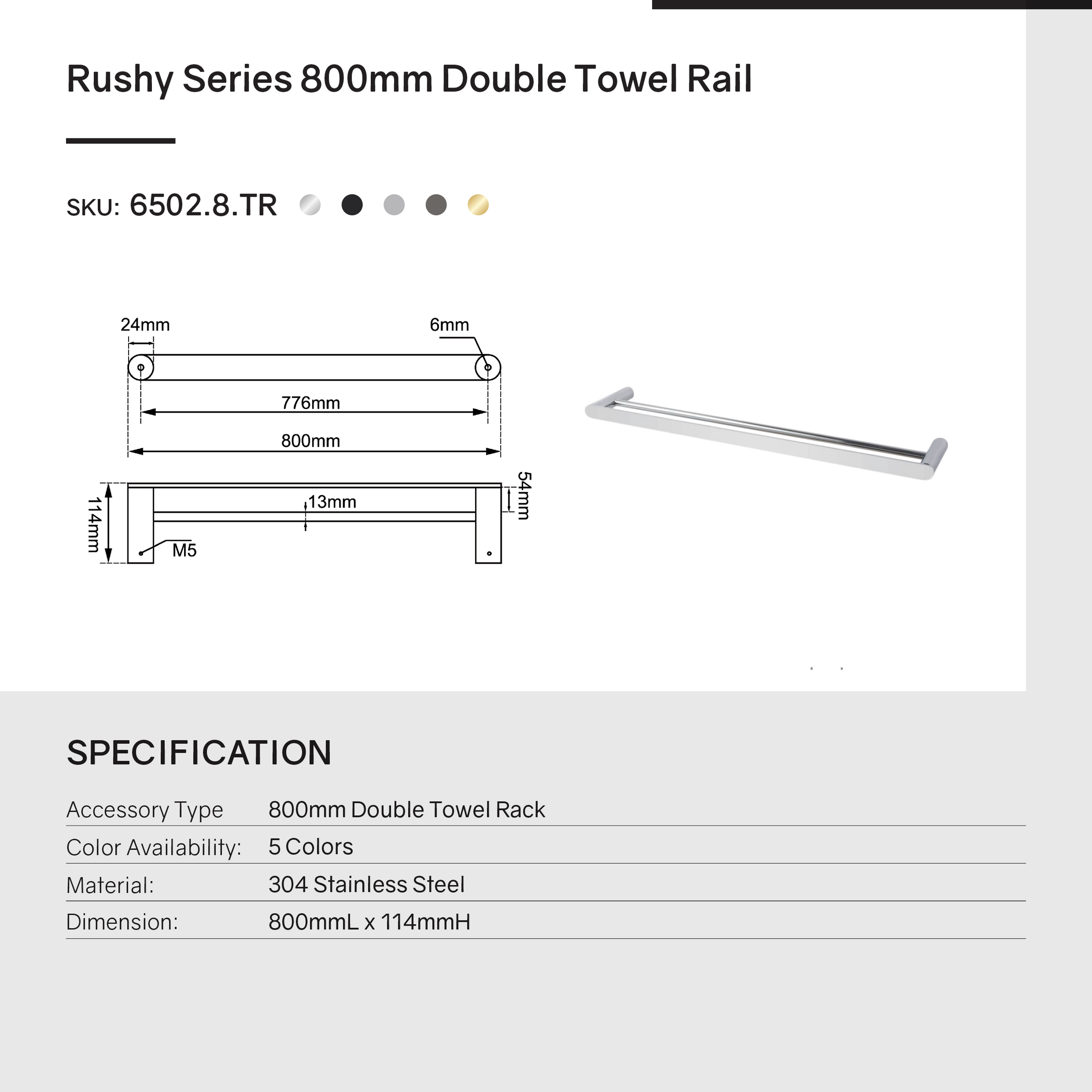 Stainless Steel 800mm Double Towel Rail - Black and Rose Gold - RUSHY