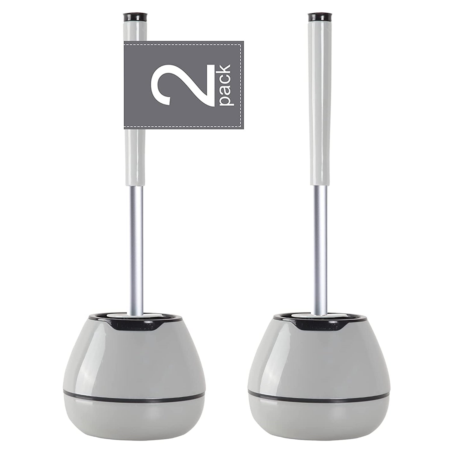 BOOMJOY Toilet Brush and Holder with TPR Rubber and Built-in Tweezer - Grey/Black