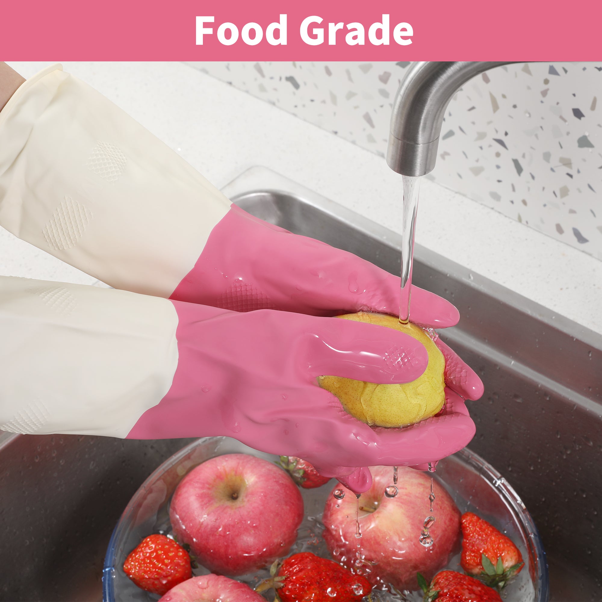 BOOMJOY 3 Pairs Latex Heavy-Duty Cleaning Gloves - Pink