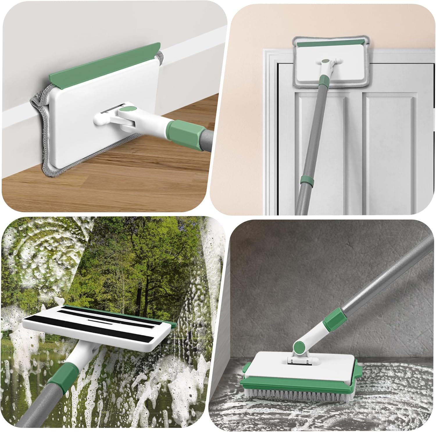 DALIPER 2-in-1 Skirting Board Cleaner Mop with 139cm Long Handle – Wall & Baseboard Cleaning Tool with 4 Reusable Pads and Scrubber Brush