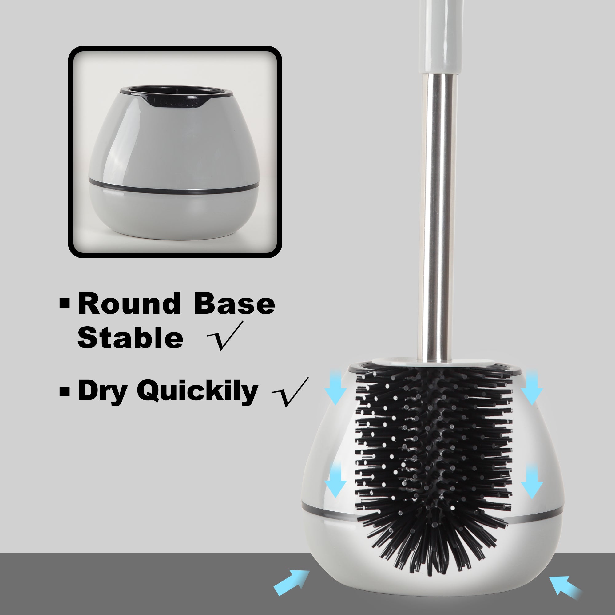 BOOMJOY Toilet Brush and Holder with TPR Rubber and Built-in Tweezer - Grey/Black