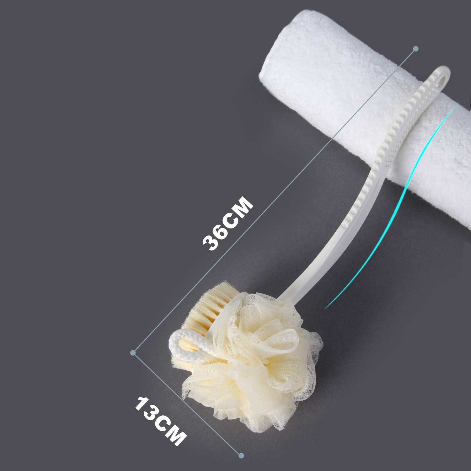 Double-Sided Rotating Bath Brush with Loofah and Bristle Head