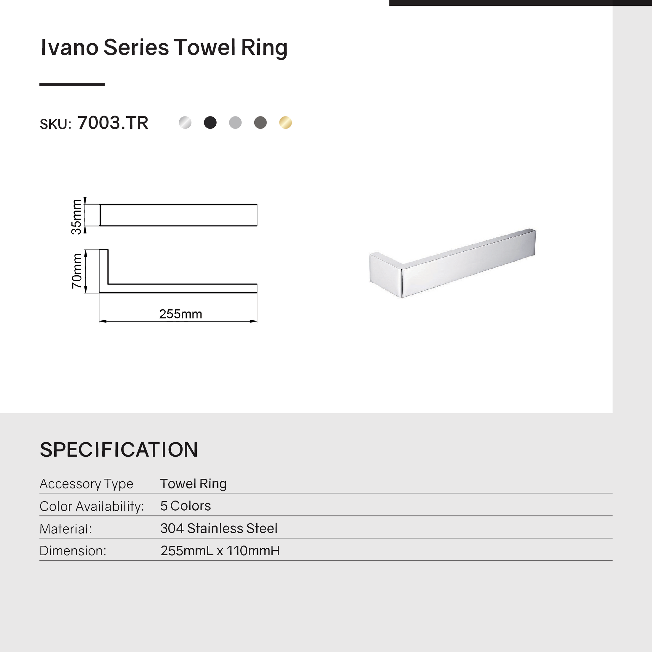 Stainless Steel Hand Towel Rail - Brushed Brass Gold - IVANO