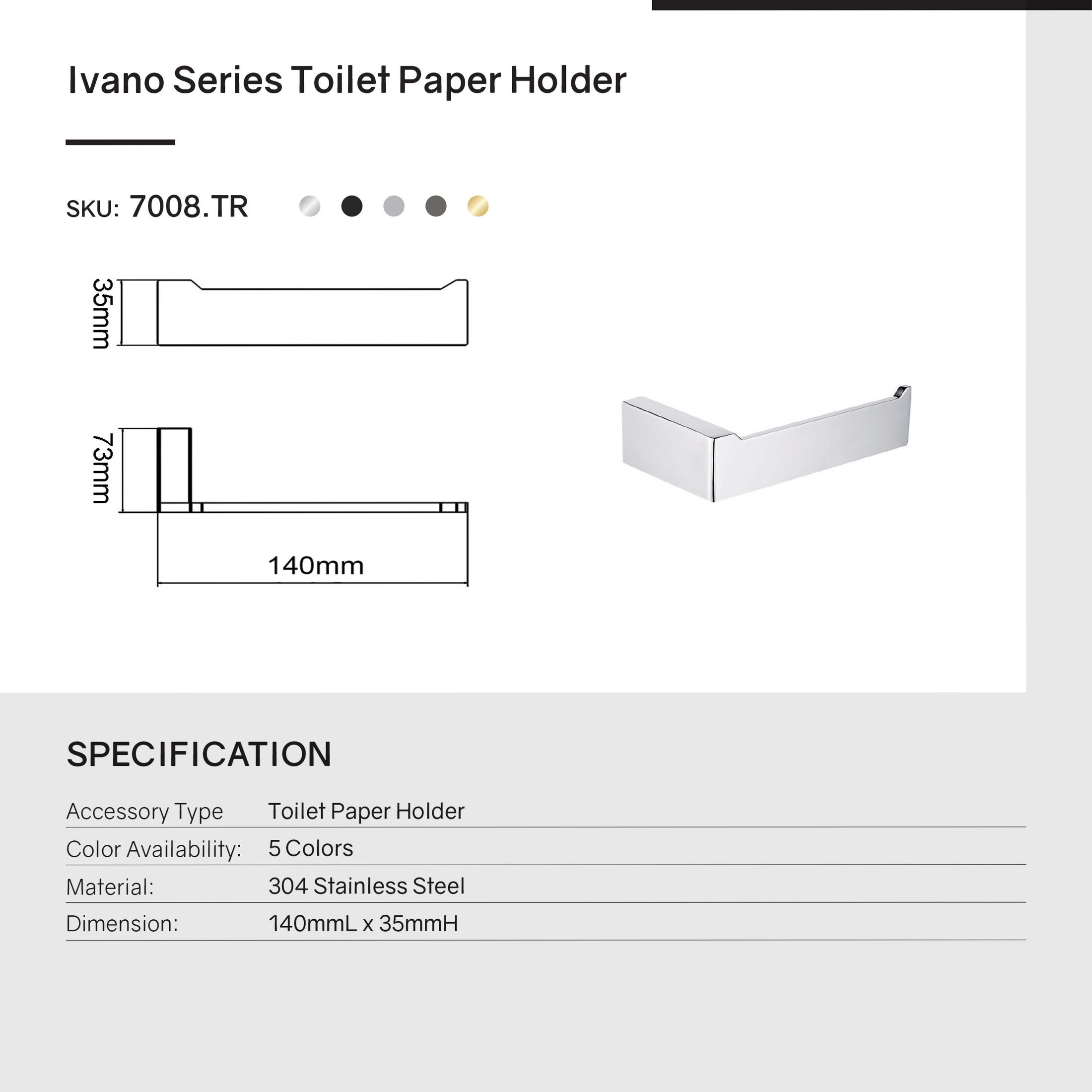 Stainless Steel Toilet Paper Holder- Gunmetal Dark Grey- IVANO