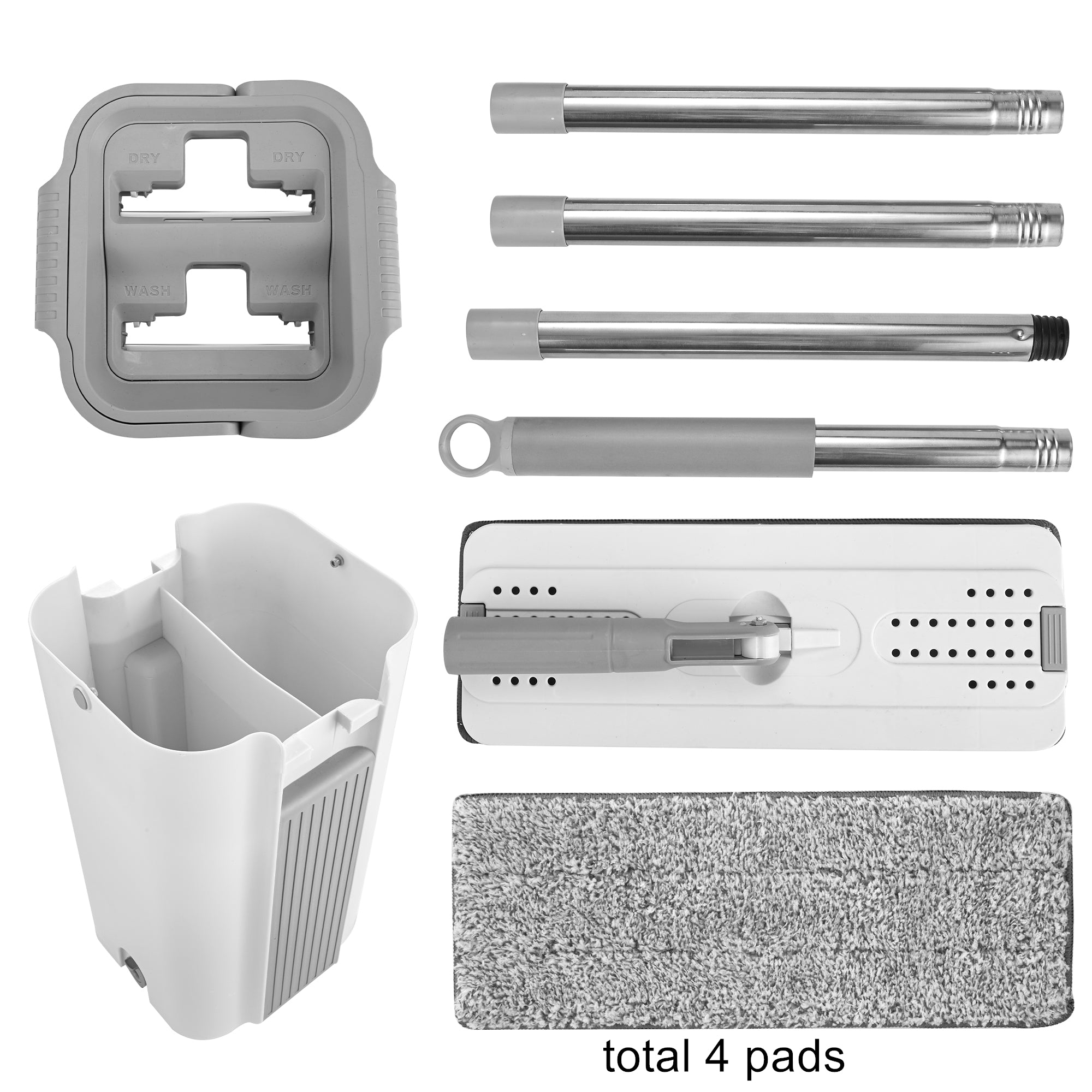 BOOMJOY Flat 360° Rotating Self-Cleaning Mop and Bucket Set with 4 Microfiber Pads