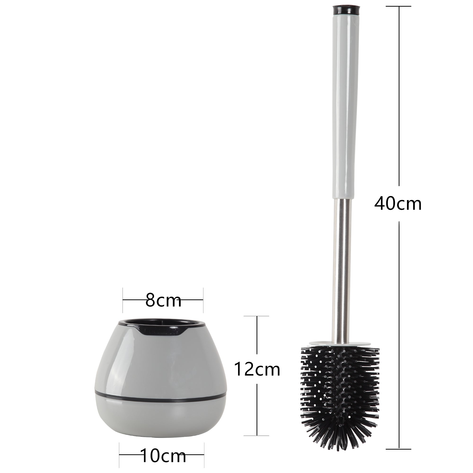 BOOMJOY Toilet Brush and Holder with TPR Rubber and Built-in Tweezer - Grey/Black