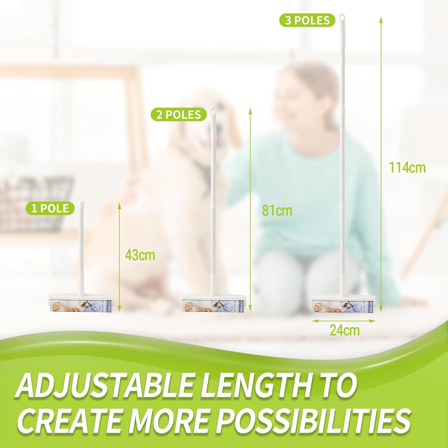 IVYROLL Extra-Wide 24cm Lint Roller with Adjustable Handle with 4 Refill Rollers