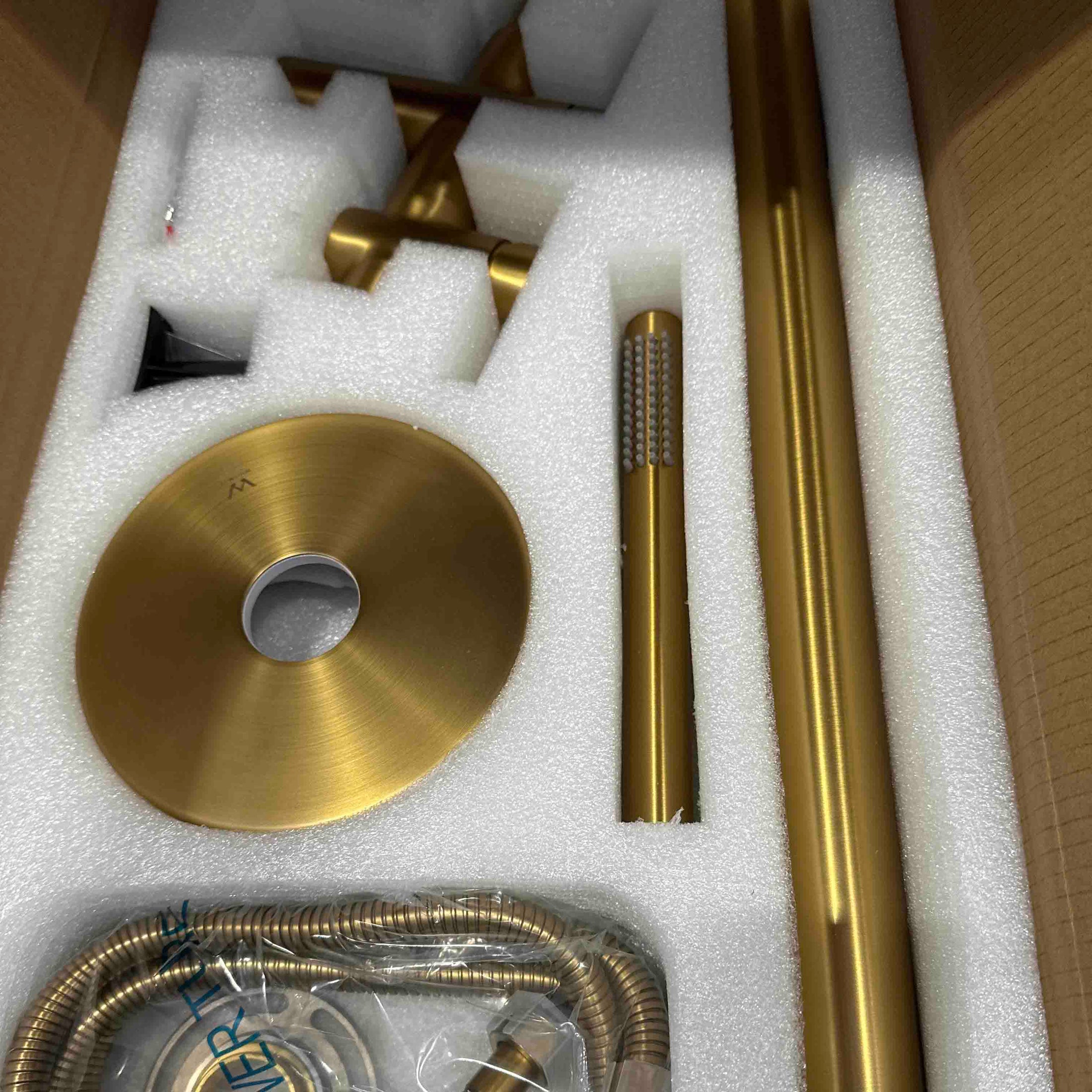 Solid Brass Freestanding Handheld Shower Head & Swivel Spout Tap - Brushed Brass Gold