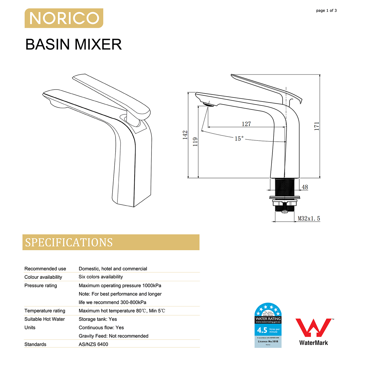 Standard Basin Mixer - Brushed Brass | ESPERIA