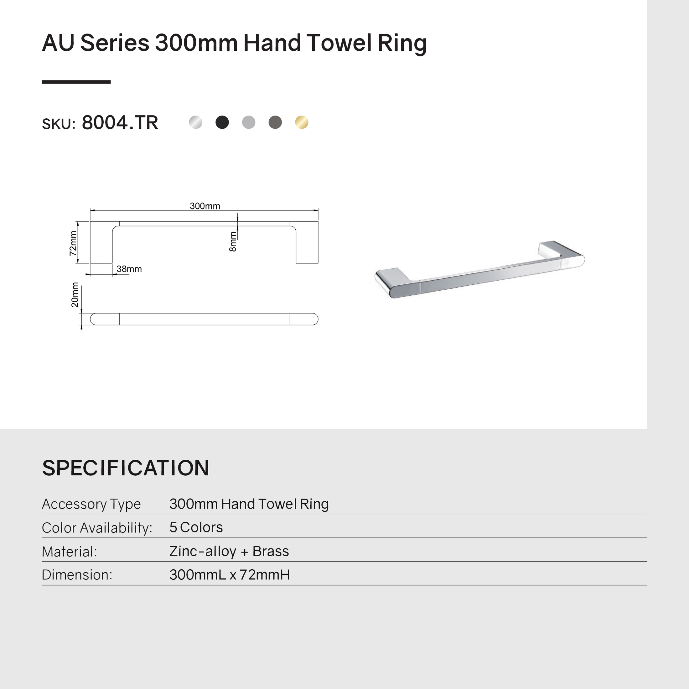 Stainless Steel Hand Towel Rail - Brushed Brass Gold - VOG