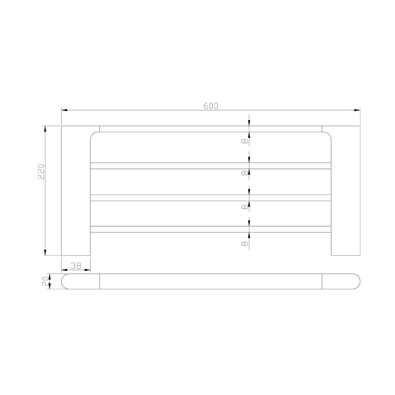 Zinc-Alloy and Brass 600mm 4 Bar Towel Rail - Chrome Silver - VOG