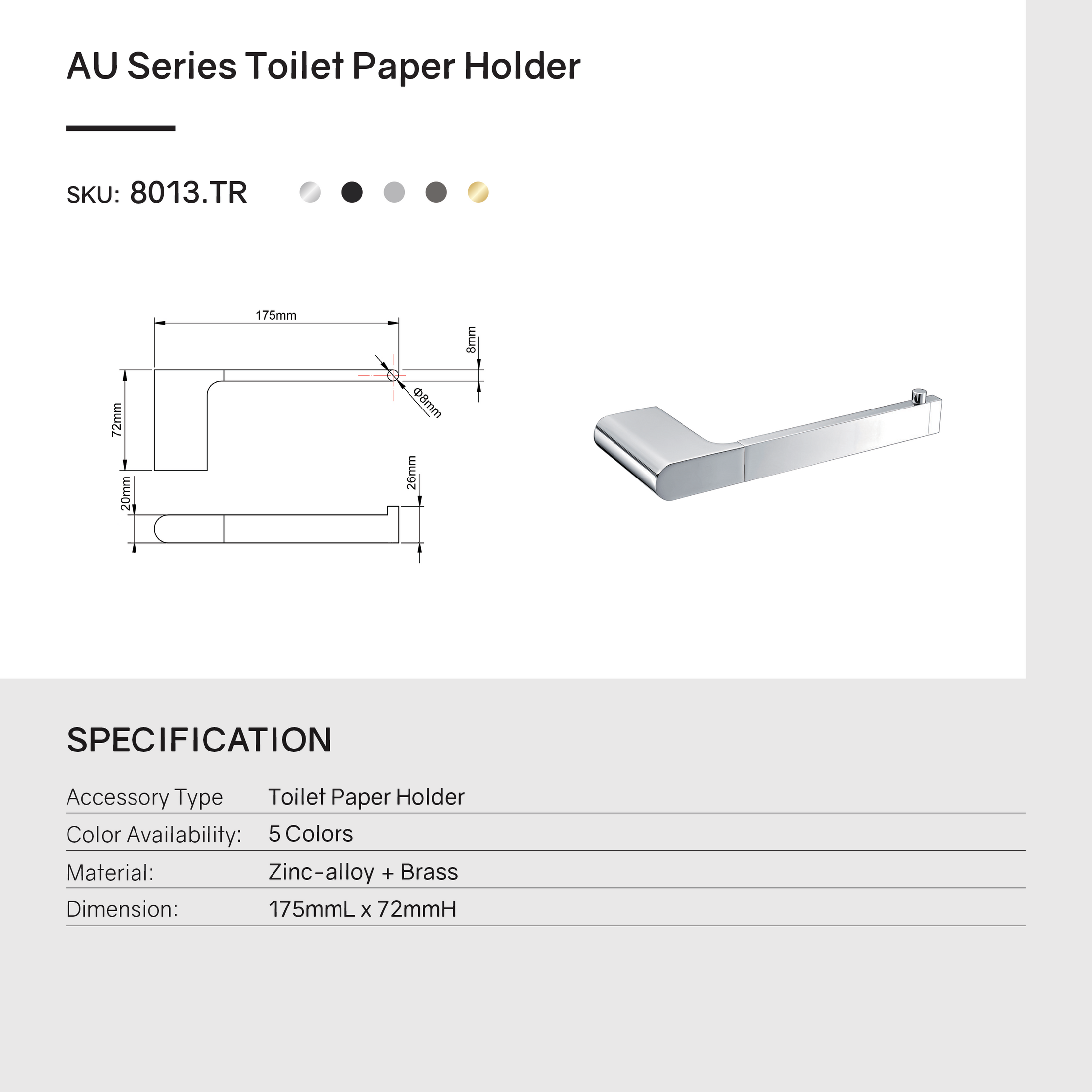 Zinc-Alloy and Brass Toilet Paper Holder- Chrome Silver - VOG