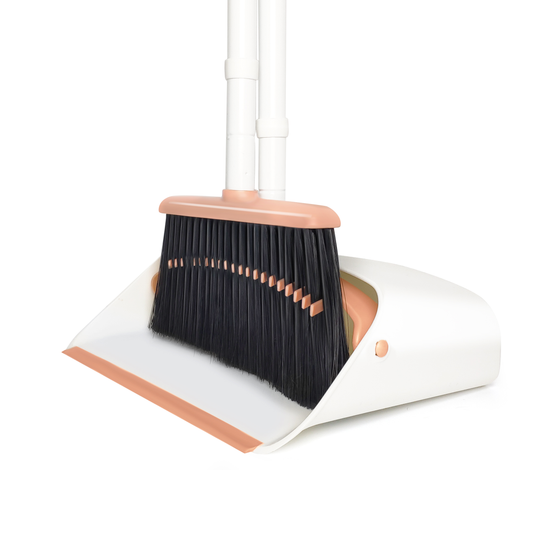 Dolanx Long Handle Broom and Dustpan Set with Convertible Height with Foldable Dustpan - Orange
