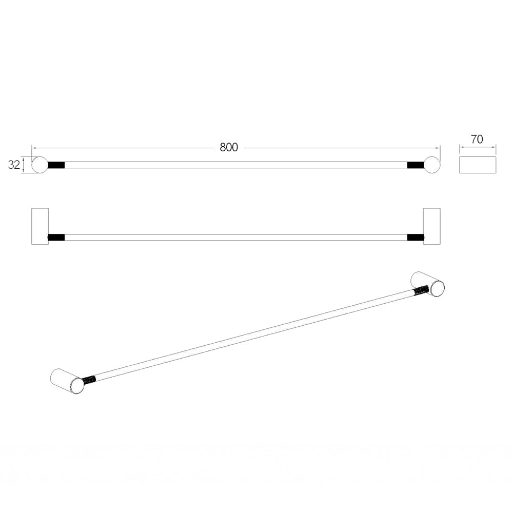 CADDENCE Single Towel Rail 800mm - Brass - Brushed Brass Gold