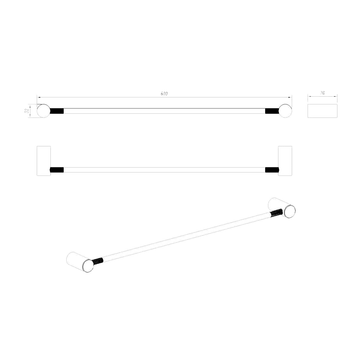 CADDENCE Single Towel Rail 600mm - Brass - Brushed Nickel Silver